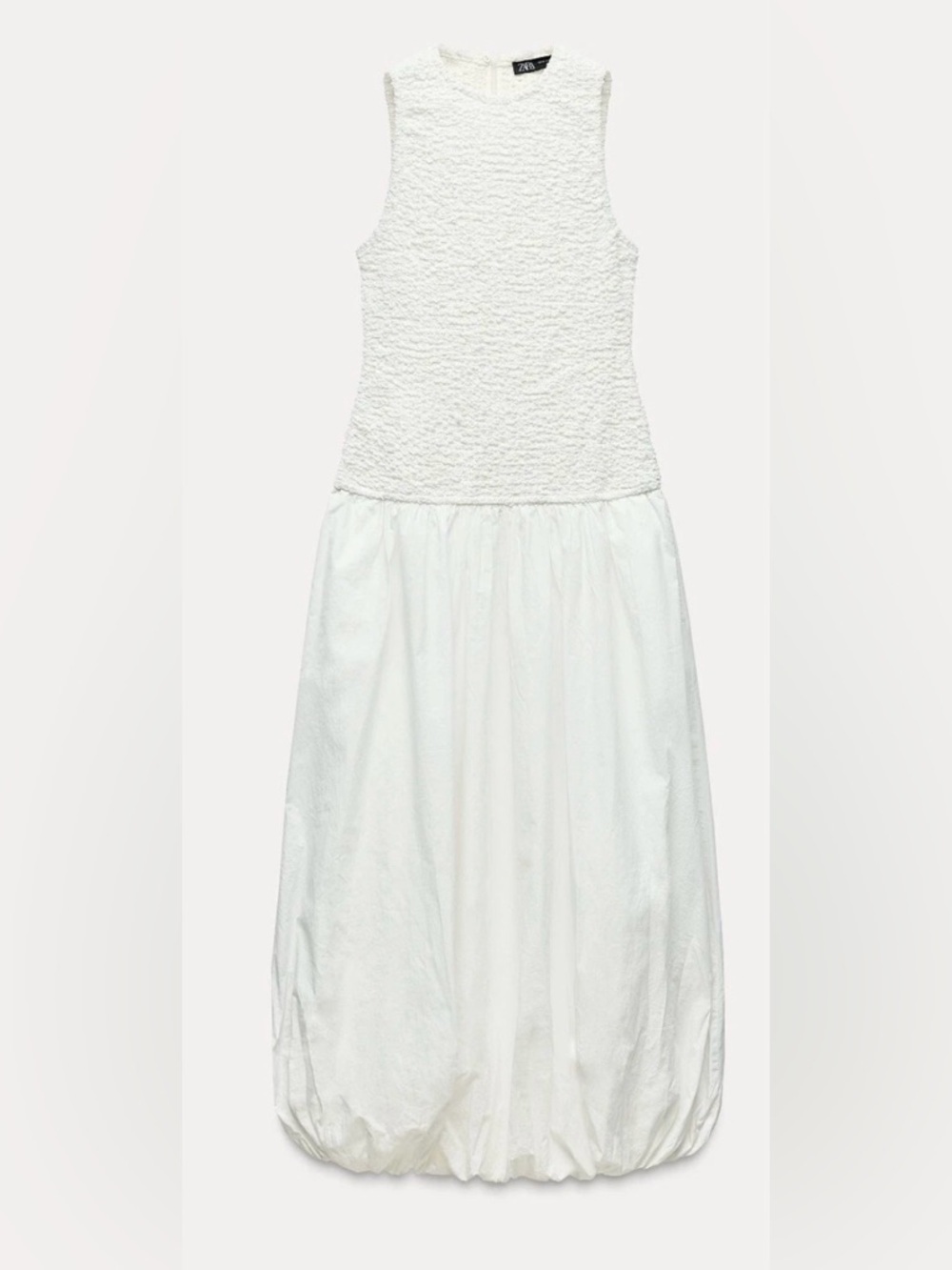 Zara White Balloon Poplin Midi Dress Sleeveless Round Neck Size Small - Picture 5 of 16